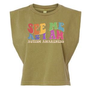 Retro See Me As I Am Autism Awareness Garment-Dyed Women's Muscle Tee