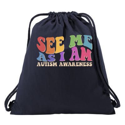 Retro See Me As I Am Autism Awareness Drawstring Bag