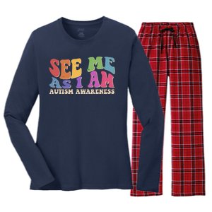 Retro See Me As I Am Autism Awareness Women's Long Sleeve Flannel Pajama Set 