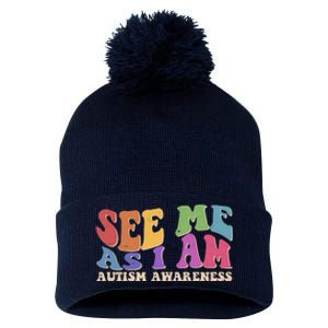 Retro See Me As I Am Autism Awareness Pom Pom 12in Knit Beanie