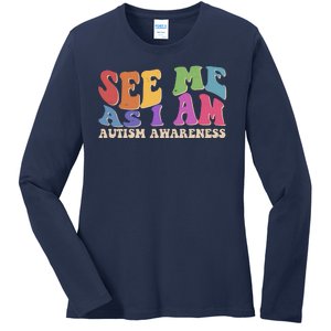 Retro See Me As I Am Autism Awareness Ladies Long Sleeve Shirt