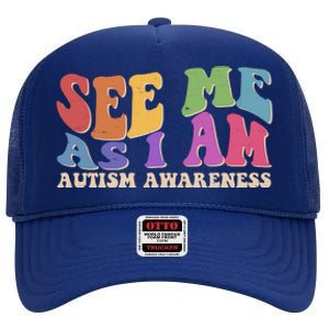 Retro See Me As I Am Autism Awareness High Crown Mesh Back Trucker Hat