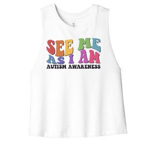 Retro See Me As I Am Autism Awareness Women's Racerback Cropped Tank