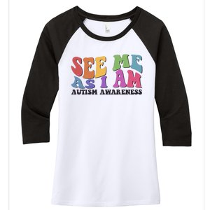 Retro See Me As I Am Autism Awareness Women's Tri-Blend 3/4-Sleeve Raglan Shirt