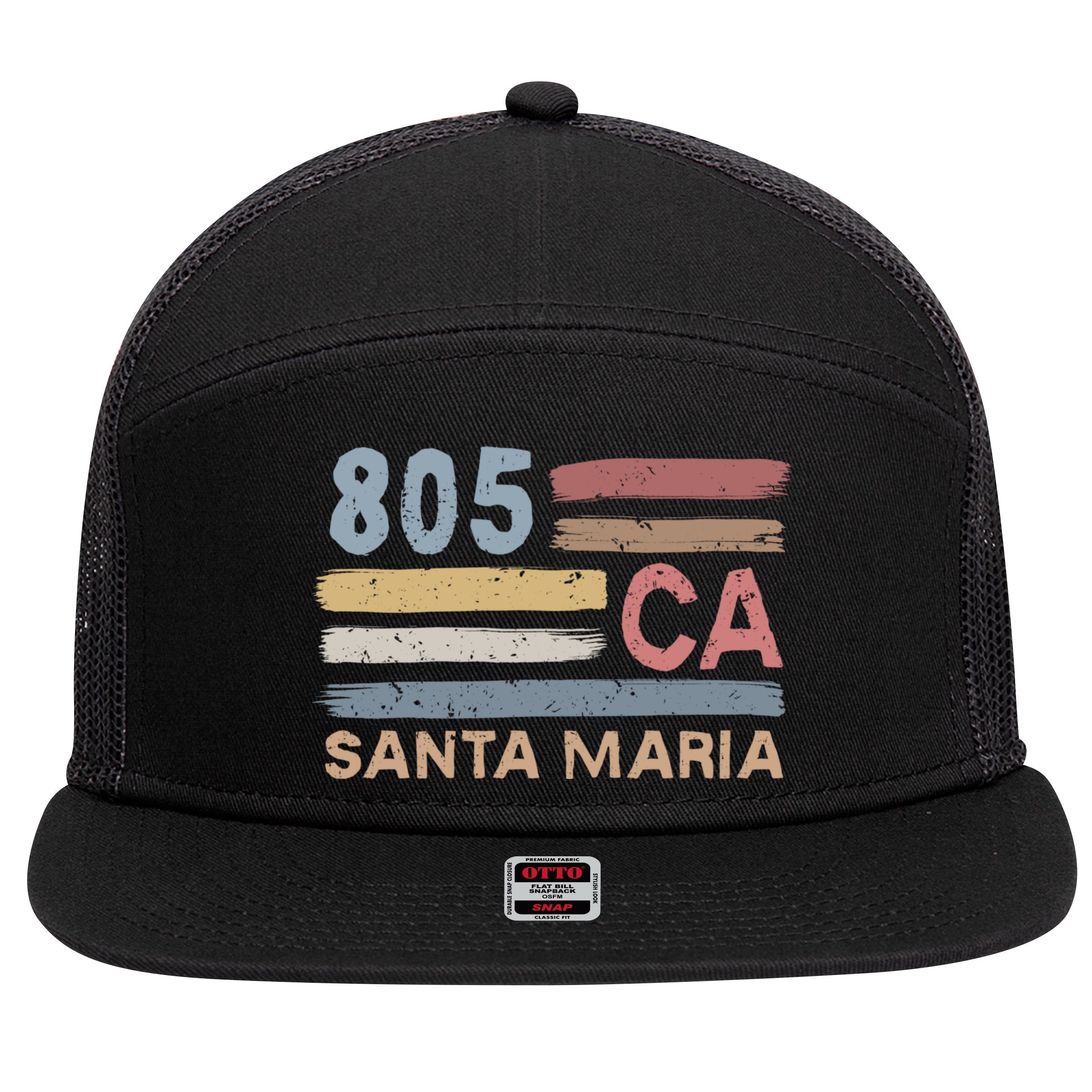 Retro Santa Maria Area Code 805 Residents State California Gift 7 Panel Mesh Trucker Snapback Hat