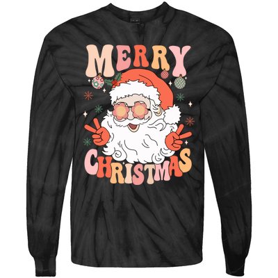 Retro Santa Merry Christmas 2024 Tie-Dye Long Sleeve Shirt