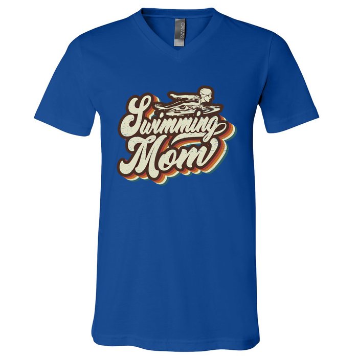 Retro Swimming Mom Sports Mama Mothers Day Gift V-Neck T-Shirt