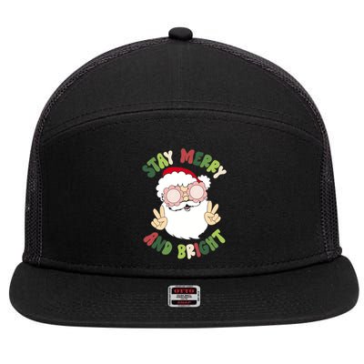 Retro Stay Merry And Bright Funny Christmas Santa Claus Xmas Gift 7 Panel Mesh Trucker Snapback Hat