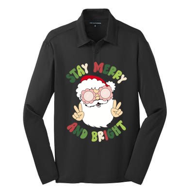 Retro Stay Merry And Bright Funny Christmas Santa Claus Xmas Gift Silk Touch Performance Long Sleeve Polo