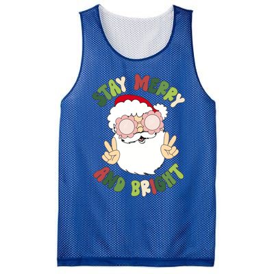 Retro Stay Merry And Bright Funny Christmas Santa Claus Xmas Gift Mesh Reversible Basketball Jersey Tank