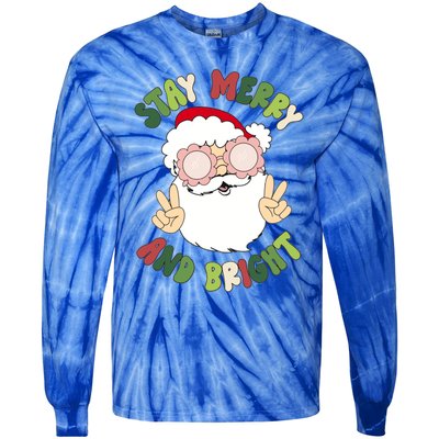 Retro Stay Merry And Bright Funny Christmas Santa Claus Xmas Gift Tie-Dye Long Sleeve Shirt