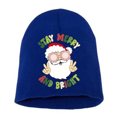 Retro Stay Merry And Bright Funny Christmas Santa Claus Xmas Gift Short Acrylic Beanie