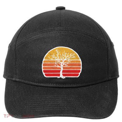 Retro Sun Minimalist White Tree Design Graphic Gift 7-Panel Snapback Hat