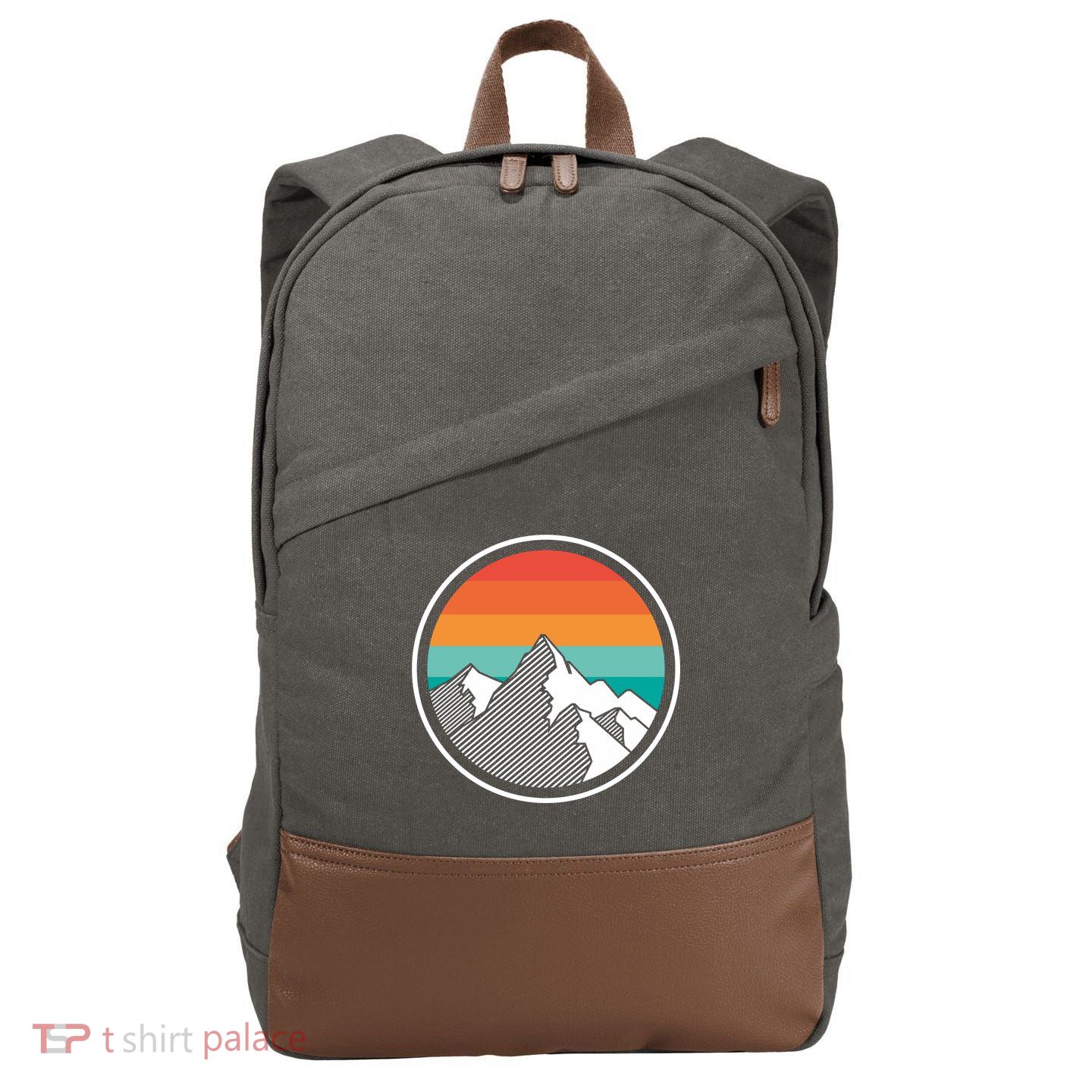Retro Sunset Mountain Cotton Canvas Backpack