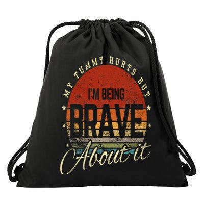 Retro Sunset My Tummy Hurts But IM Being Brave About It Drawstring Bag