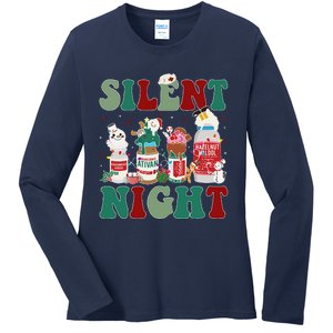 Retro Silent Night Icu Nurse Christmas Intensive Care Unit Ladies Long Sleeve Shirt