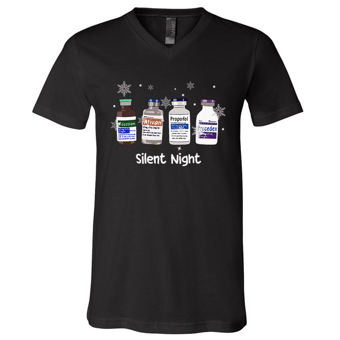 Retro Silent Night Icu Nurse Christmas Intensive Care Unit V-Neck T-Shirt