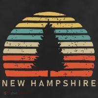 Retro Sunset New Hampshire Pine Tree 7 Panel Mesh Trucker Snapback Hat