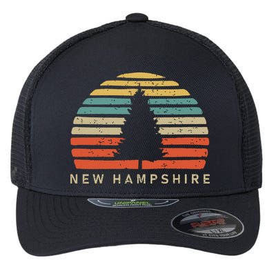 Retro Sunset New Hampshire Pine Tree Flexfit Unipanel Trucker Cap