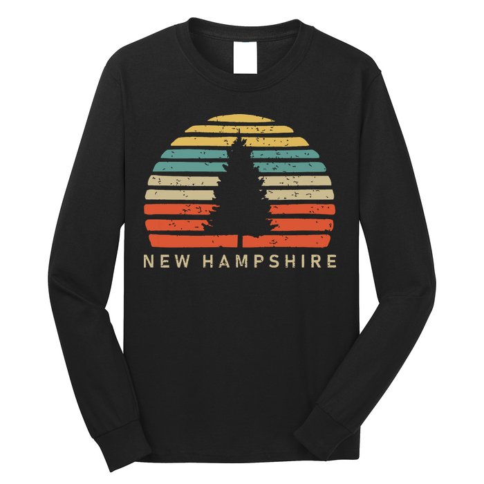 Retro Sunset New Hampshire Pine Tree Long Sleeve Shirt