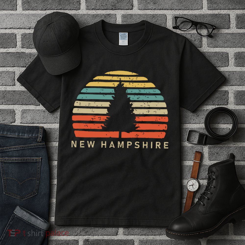 Retro Sunset New Hampshire Pine Tree Tall T-Shirt