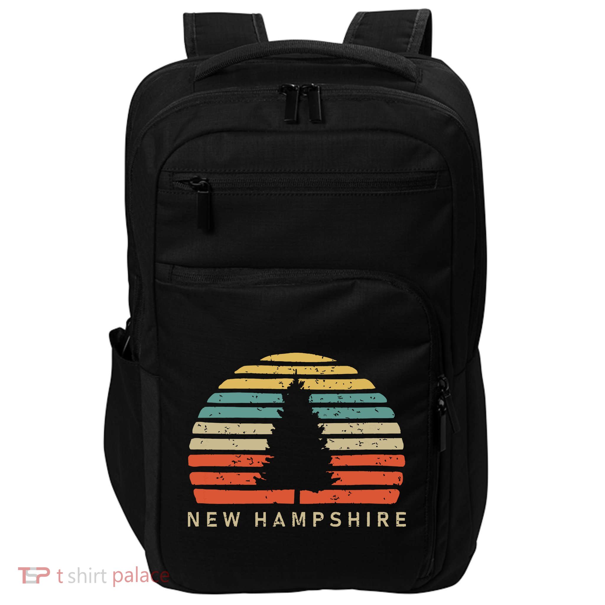 Retro Sunset New Hampshire Pine Tree Impact Tech Backpack