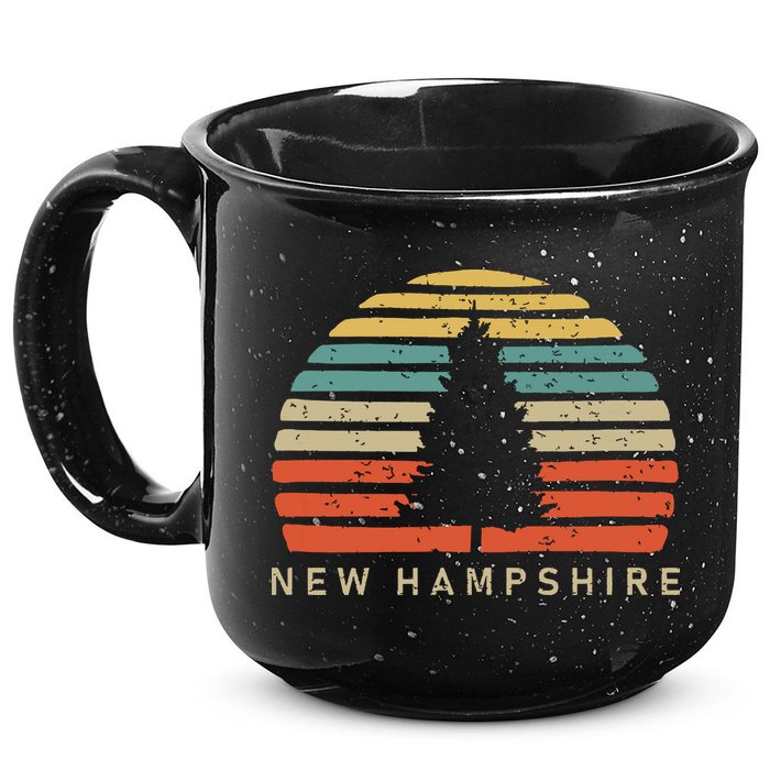 Retro Sunset New Hampshire Pine Tree 15oz Campfire Ceramic Mug