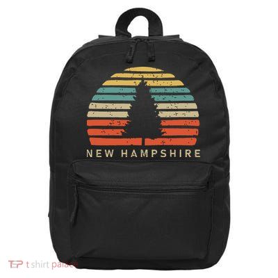 Retro Sunset New Hampshire Pine Tree 16 in Basic Backpack