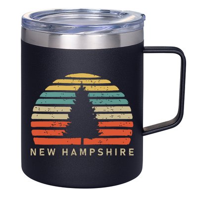 Retro Sunset New Hampshire Pine Tree 12oz Stainless Steel Coffee Mug