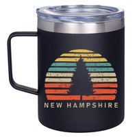 Retro Sunset New Hampshire Pine Tree 12oz Stainless Steel Coffee Mug
