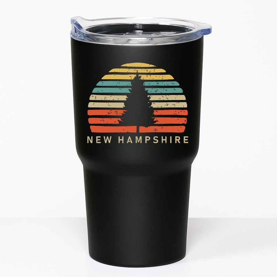 Retro Sunset New Hampshire Pine Tree Tumbler