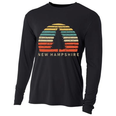 Retro Sunset New Hampshire Pine Tree Cooling Performance Long Sleeve Crew