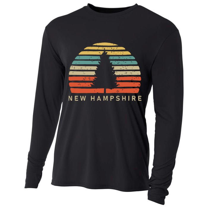Retro Sunset New Hampshire Pine Tree Cooling Performance Long Sleeve Crew