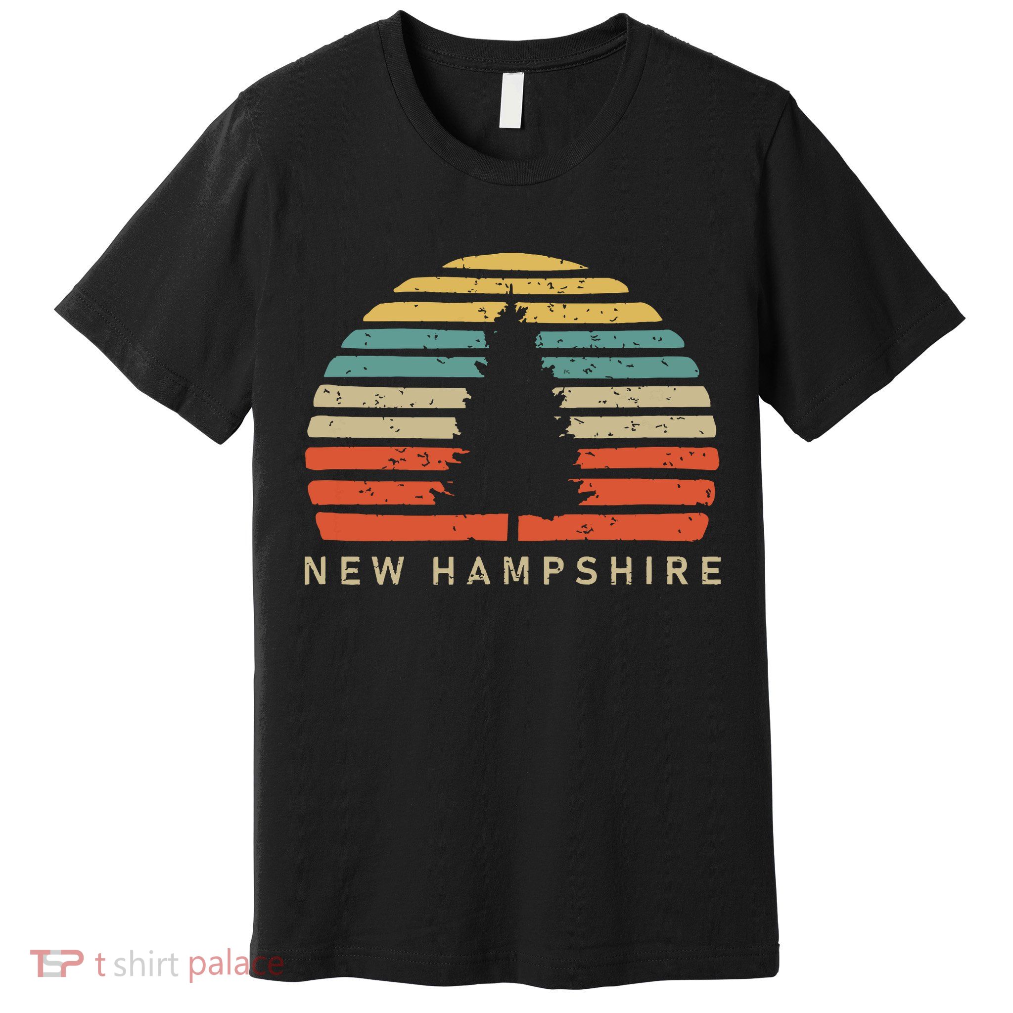 Retro Sunset New Hampshire Pine Tree Premium T-Shirt