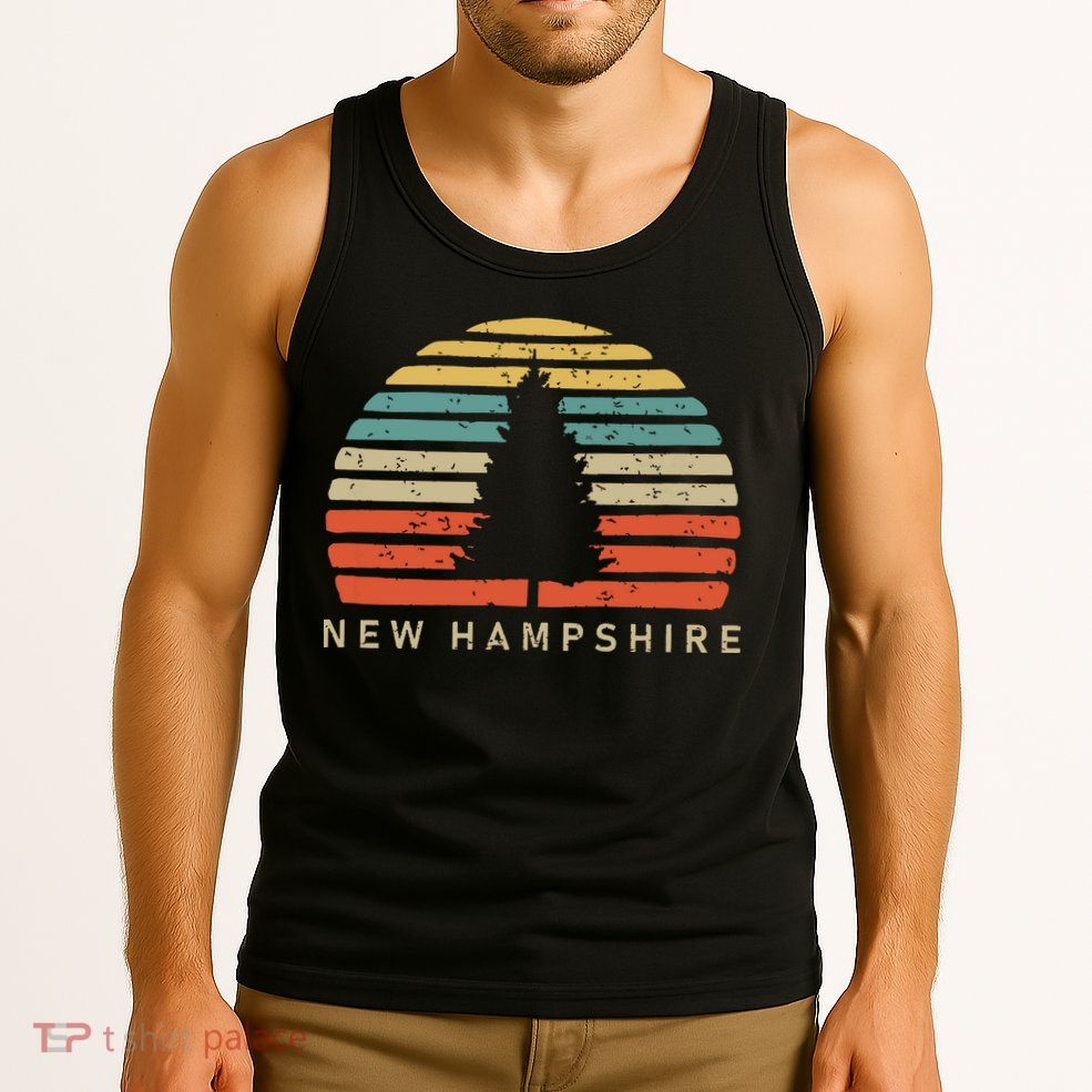 Retro Sunset New Hampshire Pine Tree Tank Top