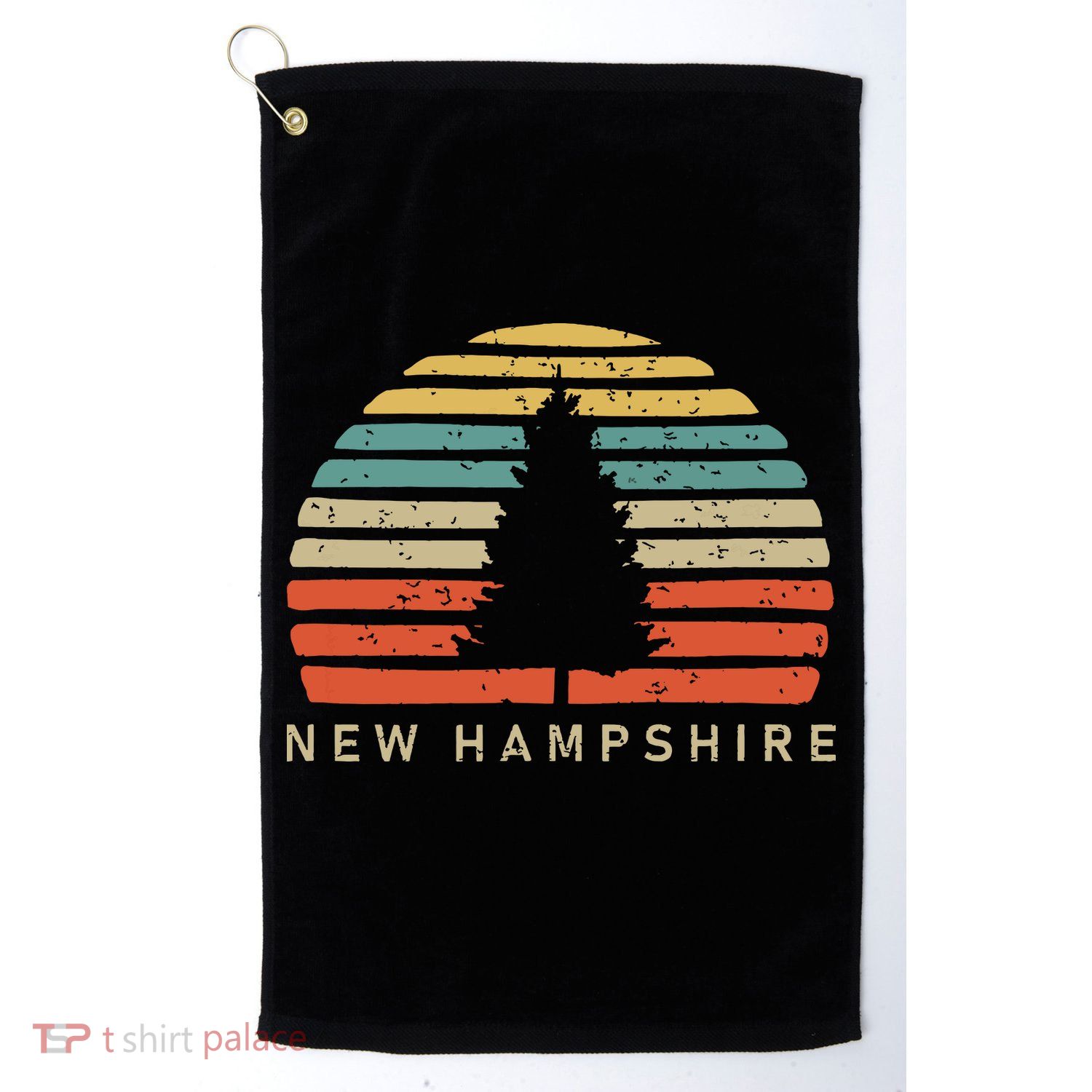 Retro Sunset New Hampshire Pine Tree Golf Towel