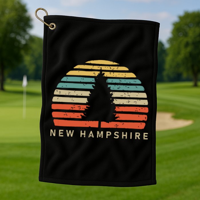 Retro Sunset New Hampshire Pine Tree Golf Towel