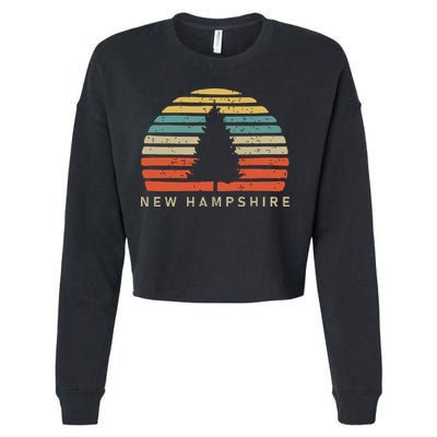 Retro Sunset New Hampshire Pine Tree Cropped Pullover Crew