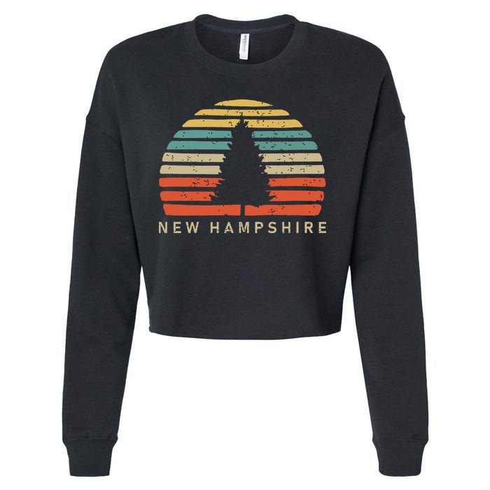 Retro Sunset New Hampshire Pine Tree Cropped Pullover Crew