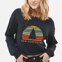 Retro Sunset New Hampshire Pine Tree Cropped Pullover Crew