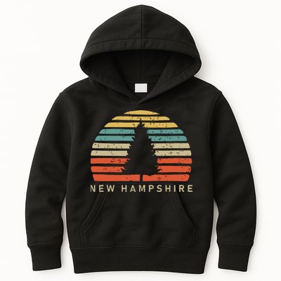 Retro Sunset New Hampshire Pine Tree Kids Hoodie