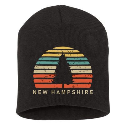 Retro Sunset New Hampshire Pine Tree Short Acrylic Beanie