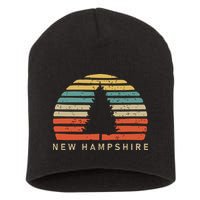 Retro Sunset New Hampshire Pine Tree Short Acrylic Beanie