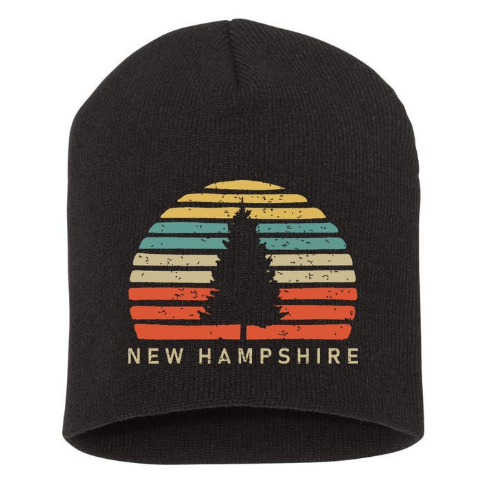 Retro Sunset New Hampshire Pine Tree Short Acrylic Beanie