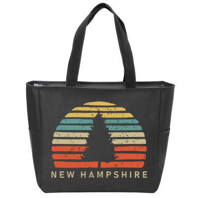 Retro Sunset New Hampshire Pine Tree Zip Tote Bag
