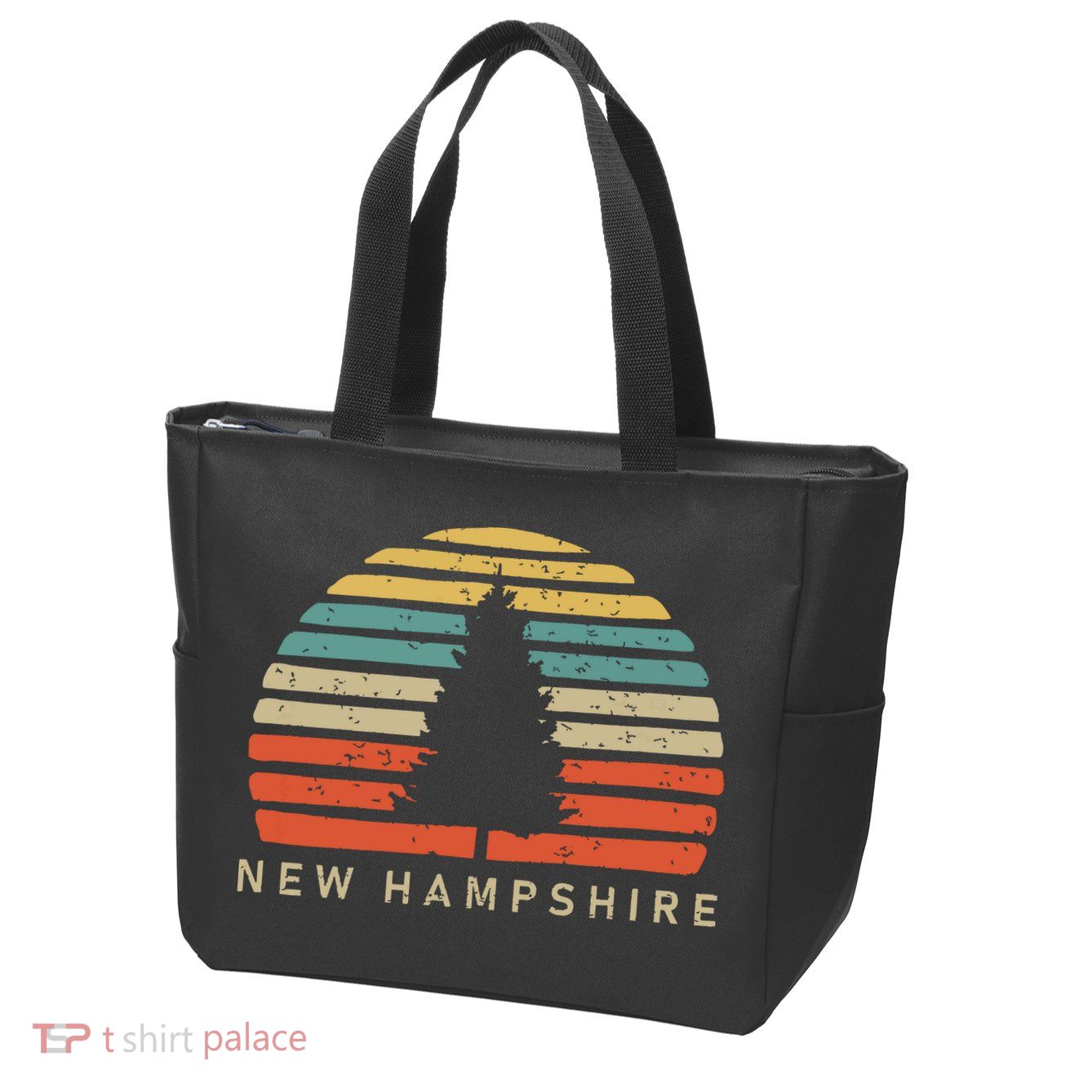 Retro Sunset New Hampshire Pine Tree Zip Tote Bag
