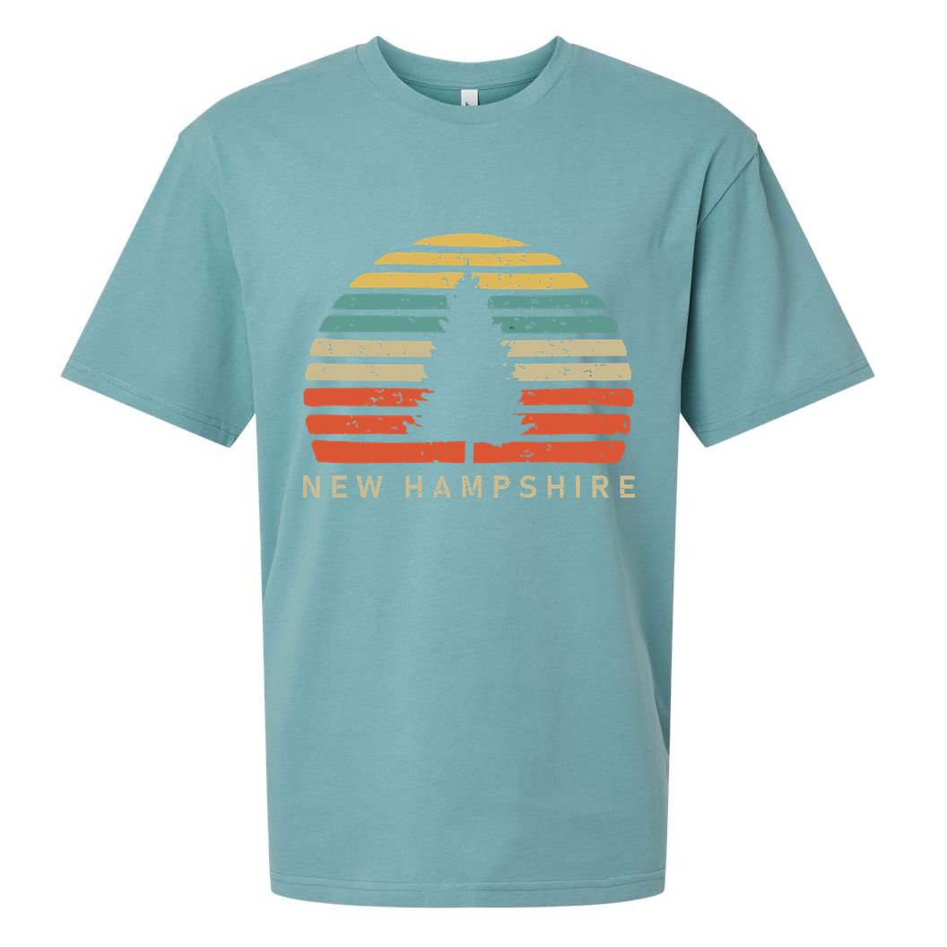 Retro Sunset New Hampshire Pine Tree Sueded Cloud Jersey T-Shirt