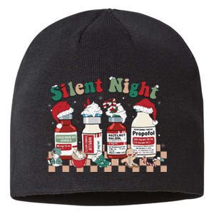 Retro Silent Night Icu Nurse Christmas Intensive Care Unit Sustainable Beanie