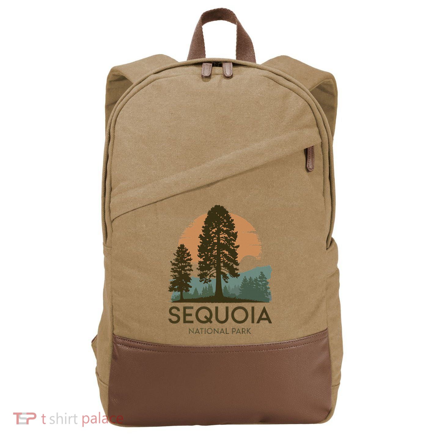 Retro Sequoia National Park Novelty Vacation Tree Minimalist Cotton Canvas Backpack