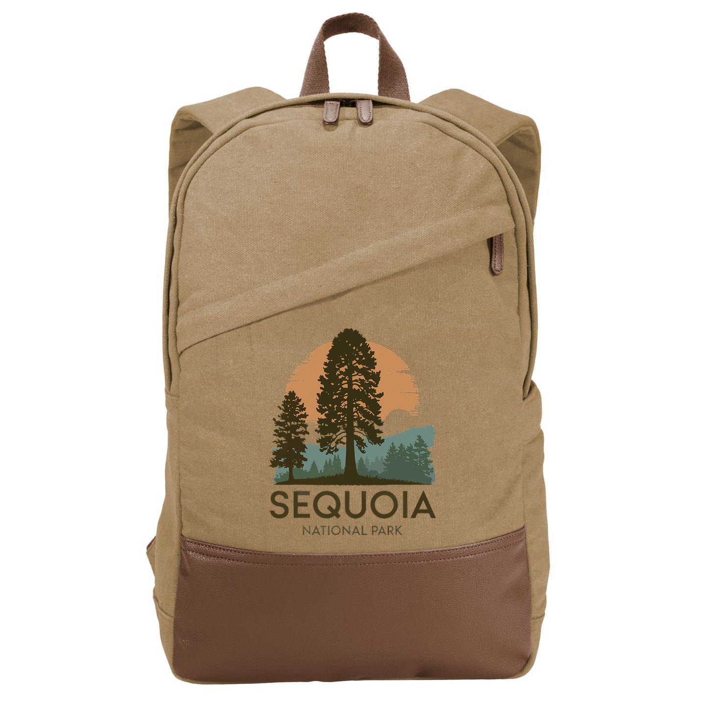 Retro Sequoia National Park Novelty Vacation Tree Minimalist Cotton Canvas Backpack